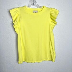Tuckernuck Top Women’s Medium Shirt Flutter Sleeve Yellow Sleeveless B16